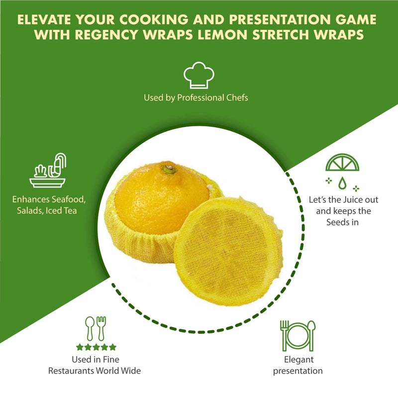 Regency Wraps أغطية ريجنسي القابلة للتمدد، حقيبة شريحة الليمون، الأقمشة القطنية المنسوجة الحقيقية، صفراء، 500 حزمة، عصر خالي من البذور لنصف أو شرائح المأكولات البحرية والمشروبات - Image 3